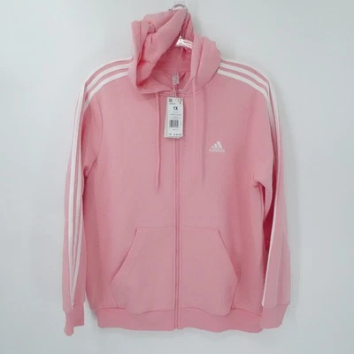 Adidas Hoodie Womens 1X Pink 3 Stripes Full Zip Athletic Track Jacket Comfy - Image 1 of 4