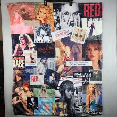 Manta Taylor Swift Álbum Collage Vellón Pequeño Cantante Tema Acogedor Foto 1 de 4