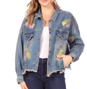 caution to the wind Jeansjacke Gr. Medium Denim Paint Splash distressed - Bild 1 von 3