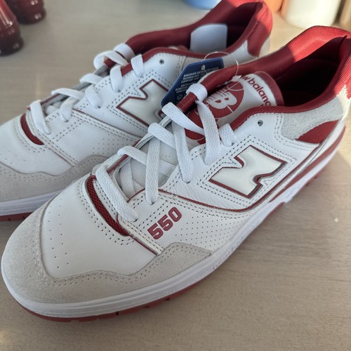 New Balance 550 BB550STF Bianco Rosso Uomo Taglia 10 D NUOVO!