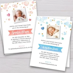 Personalised Christening Baptism Birthday Party invitations invites Boy or Girl - Picture 1 of 3