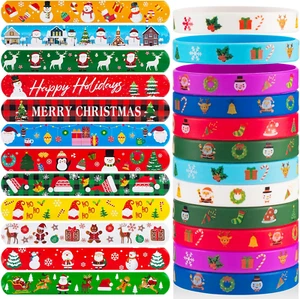 48 PCS Christmas Slap Bracelets and Rubber Bracelets for Kids Holiday Party Favo - Picture 1 of 7