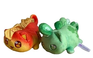 Lot Of 2 Aphmau MeeMeows Unicorn Cat Plushies Green Clover & Yellow Red Cats - Picture 1 of 6