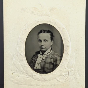 1860er Jahre Farbfoto junge viktorianische Frau Militärmotiv patriotischer Reittierrahmen - Bild 1 von 4