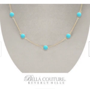 NEW BELLA 14K GOLD TURQUOISE NECKLACE ANTIQUE VTG DIAMOND ROSE CUT FACETED CHARM - Picture 1 of 22