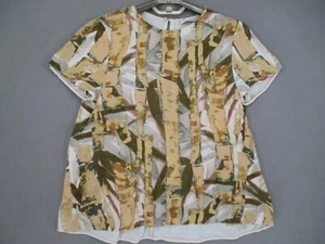Scanlan Theodore Top Womens 8 Beige Green Linen Short Sleeve Floral Art - Picture 1 of 17