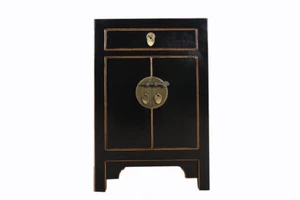 Chinesische Kommode Nachtschrank Massivholz schwarz #M-KOM-A17B - Bild 1 von 5