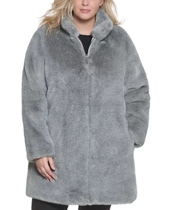 Abrigo anorak de longitud media de piel sintética suave talla XL de Calvin Klein para mujer en gris $320 - Imagen 1 de 10