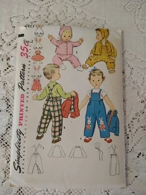 1953 Simplicity Sewing Pattern 4417 Toddlers Overalls Jacket Hat Size 2  UC/FF - Image 1 of 4