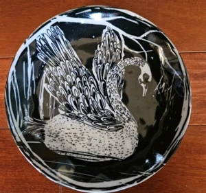 Anthropologie Plate CARMELA Dessert Swan Birds Glazed Porcelain 8.25" Bird - Picture 1 of 5