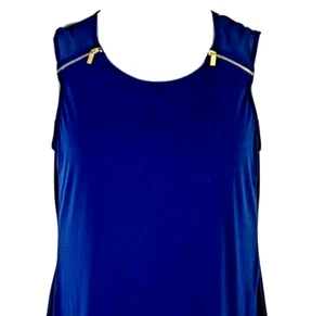 Ellen Tracy women's size M sleeveless top royal blue pullover zipper trim pretty - Picture 1 of 7