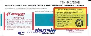 Airline Ticket - Malaysia - 4 Flight Format - c1993 (T366) - Bild 1 von 1