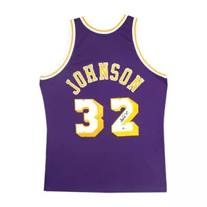 Camiseta deportiva auténtica de carretera de Magic Johnson firmada por Mitchell & Ness 1984-85 LA Lakers BAS - Imagen 1 de 5