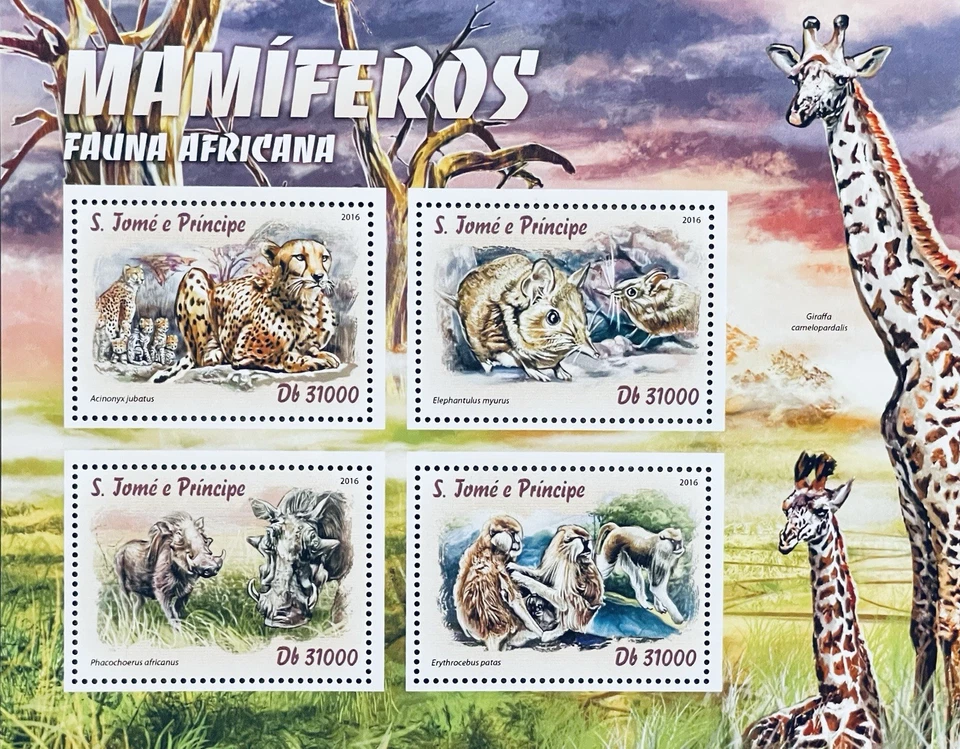 SELLOS DE MAMÍFEROS S. TOMO E PRÍNCIPE 2016 MNH ANIMALES SALVAJES FAUNA GUEPARDO Foto 1 de 1
