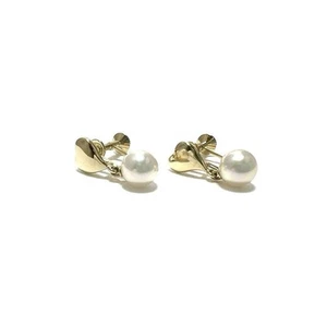 Mikimoto Pearl Heart Earrings K14 Gold Used Authentic Jewelry - Picture 1 of 10