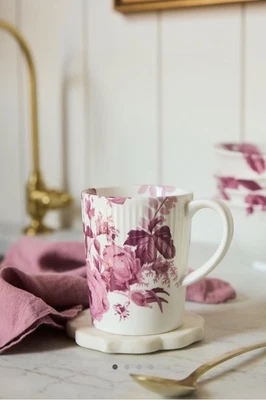Anthropologie Coffee Mug Cup Tea Set of 4 Abi Lilac Plum Floral Fall Autumn New - Image 1 of 4