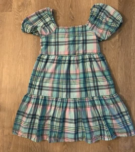 SO Girl's Size 10/12 Aqua Plaid Cap Sleeve Lined Peasant Style Casual Dress - Picture 1 of 8
