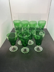 Set Of 11 & 1 Small Tumblers Anchor Hocking Boopie Bubble Green 5” T, 6oz Footed - Picture 1 of 6