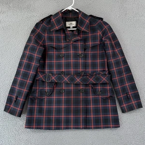 Coach Trench Coat Women’s Medium Plaid Short Double Breasted Tattersall Belted - Picture 1 of 13