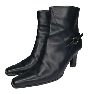 Salvatore Ferragamo Leather Ankle Heel Boots Size 6.5 Black Booties Italy Made - Picture 1 of 17