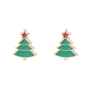 Christmas Tree Stud Earrings Green - Boxed - Snazzy Santa Xmas Gift - Picture 1 of 4