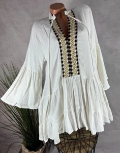 Vokuhila KLEID Tunika Musselin crinkle Vneck Bohemian Italy 40 42 44 - Bild 1 von 8