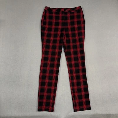 Pantalones para mujer J. Jill 8 altos negros rojos a cuadros rectos algodón elástico premium Foto 1 de 4