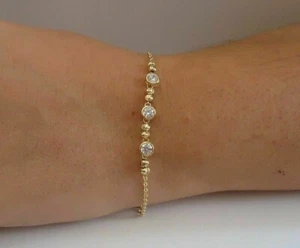 3.2Ct Round Created Diamond Womens Tennis Bracelet 7.5'' 14K Yellow Gold Plated - Picture 1 of 6