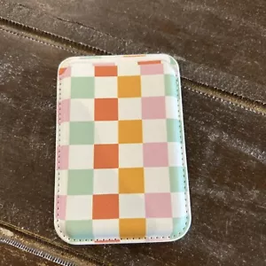 Magnetic Stick On Phone Wallet Card Holder Multi Color Checked - Picture 1 of 2