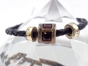 Di Giorgio 925 Silver Black Leather Bracelet Sterling Slide Charms W/Glass