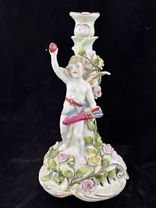 Antico Candeliere Von Schierholz Porcellana Angelo Cupido 10” San Valentino 1910-30 - Foto 1 di 15