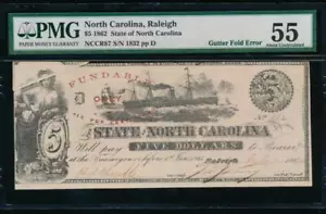 AC Obsolete State of North Carolina Raleigh $5 1862 Cr NC-87 PMG 55 error note - Picture 1 of 2
