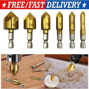 6× Fasensenker Entgraten Bohrer Bit Set Kreuzloch Schneiden Metall Werkzeug Kit - Bild 1 von 8