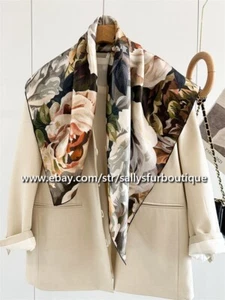 Sallys Boutique 14 Momme Twill Silk Wrap Scarf Roses Print Square Shawl 90cm - Picture 1 of 10