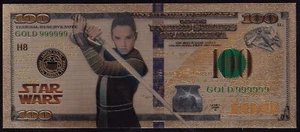 Star Wars Rey United States USA $100 Gold Foil Plastic Banknote - Picture 1 of 3