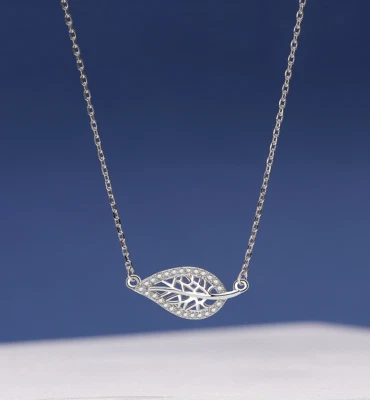 Collar colgante de plata de ley 925 pavé circonita cúbica lateral hoja pluma 16-17,5" I124 Foto 1 de 4