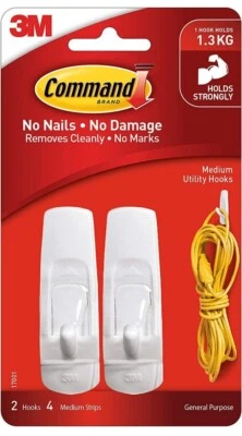 4PCS 3M Command Hooks Damage Free Medium Hooks  Self Adhesive No Nails or Drill - Image 1 of 3
