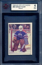 1982-83 OPC O-Pee-Chee Hockey #95 Grant Fuhr Rookie Sticker KSA 5 EX Oilers RC