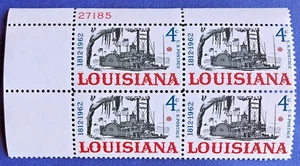 Bloque de placas Scott #1197 - MNH, UL - Louisiana Statehood - edición 1962 - Imagen 1 de 1