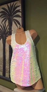CAMISA RACERBACK TANQUE BLING GUESS BLANCA MULTI LENTEJUELAS BRILLANTE TALLA PEQUEÑA ¡NUEVA CON ETIQUETAS! - Imagen 1 de 12