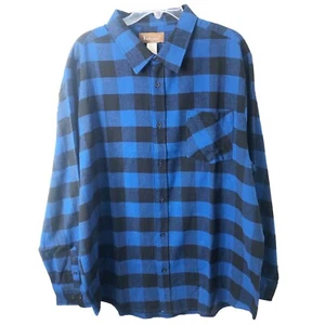 Haband Tailgater NWOT Men's Blue Black Long Sleeve Plaid Flannel Shirt Size XL - Picture 1 of 7