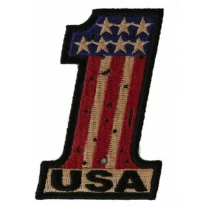 NÚMERO 1 EE. UU. DISEÑO VINTAGE BANDERA AMERICANA MOTOCICLISTA PATRIÓTICO HIERRO EN PARCHE - Imagen 1 de 1