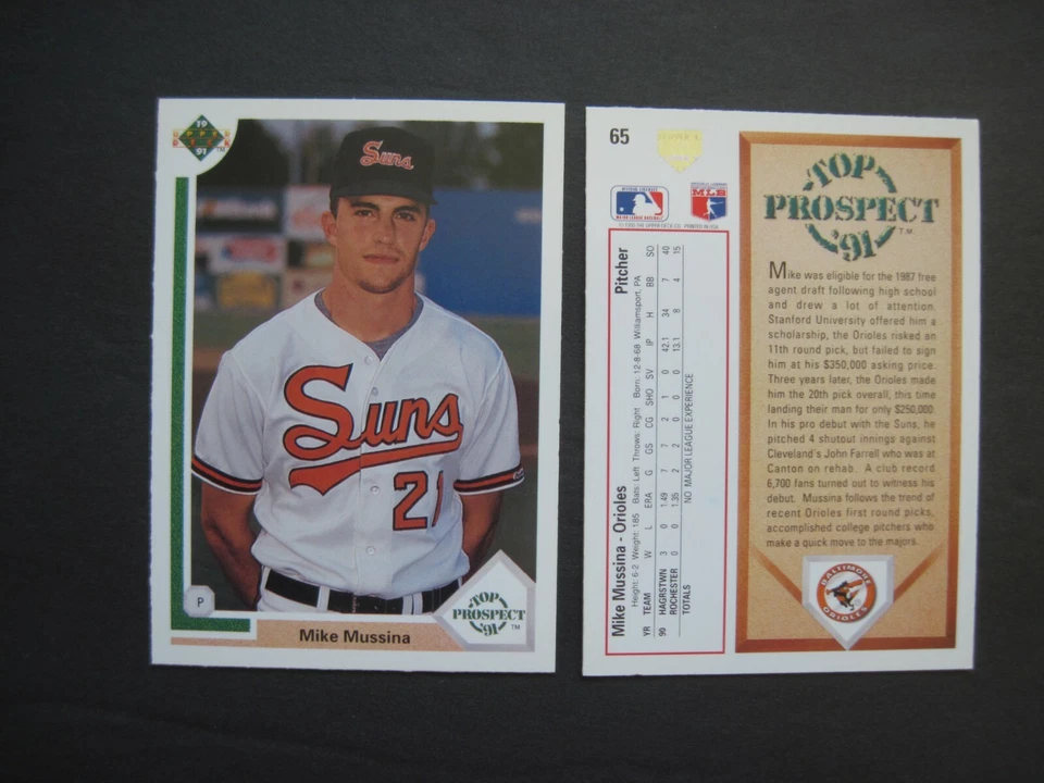 MIKE MUSSINA CARDS Your Pick TOPPS Donruss UDeck Sportflic 1991 Rookie 1992-3-94 - Image 1 of 1