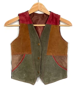 Kids Vest Leather Suede Snap Button Front Multicolor Pockets Lined Western, XL - Picture 1 of 11