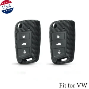 2Pcs Carbon Fiber Pattern Silicone Car KeyFob Cover For Volkswagen MK7 Golf GTI - Picture 1 of 12