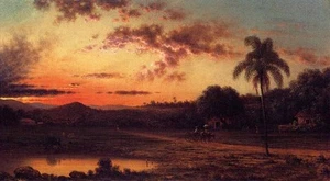 Oil Martin Johnson Heade - Sunset, A Scene in Brazil with carriage in landscape - Picture 1 of 1