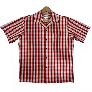 Camicia classica hawaiana uomo Paniolo Palaka a quadri Aloha manica corta rossa media - Foto 1 di 7