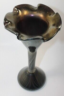 Vintage Art Glass Iridescent Pulled Feather 10.75 In. Bud Vase • 80€