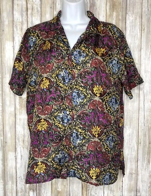 复古衬衫女式衬衫上衣 L 码 100% 真丝花卉 — 第 1/4 张图片