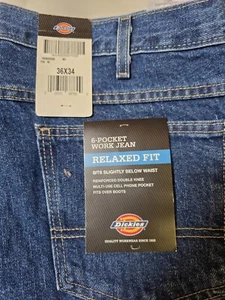 Men's Dickies 6 Pocket Work Jeans Blue Size 36x 34 Relaxed Fit NWT - Picture 1 of 9